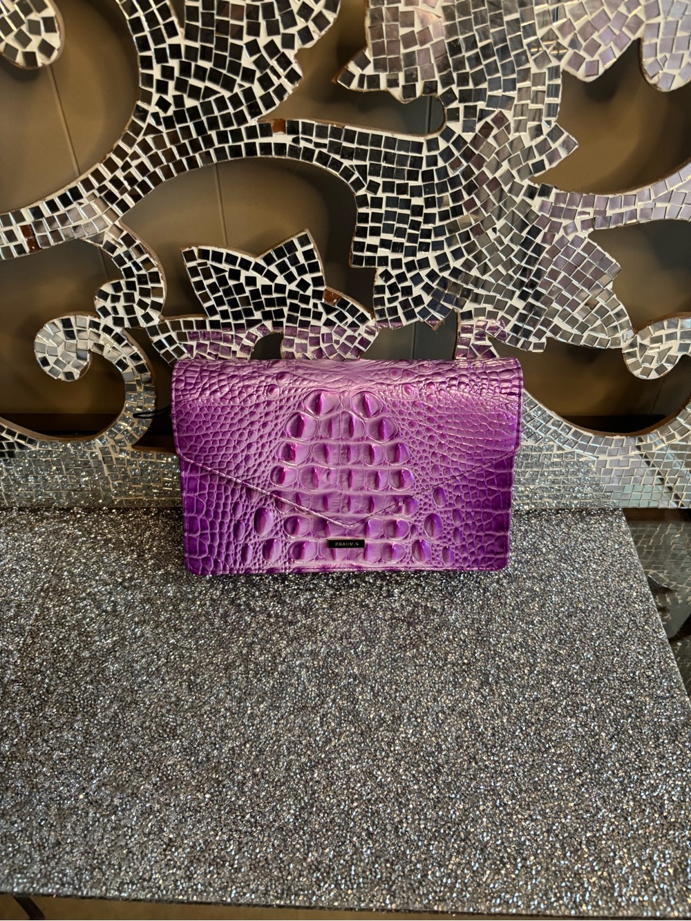 ⭐️Brahmin Purple Croc-Embossed Leather Wristlet Clutch